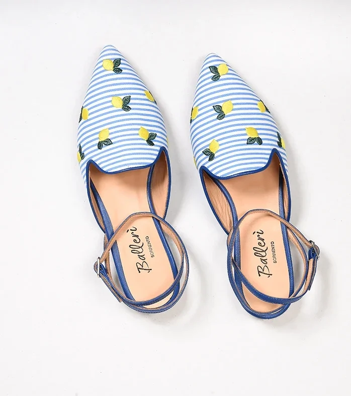 Slipper A Punta Sorrento - Cotone - Righe Azzurre