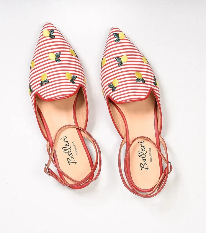 Slipper A Punta Sorrento - Cotone - Righe Rosse