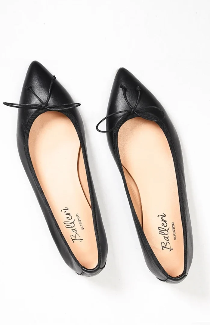 Black Leather Eleonora Pointed Ballerina