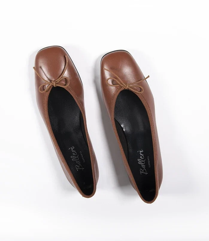 Tan Leather Emma Square Toe Ballerina