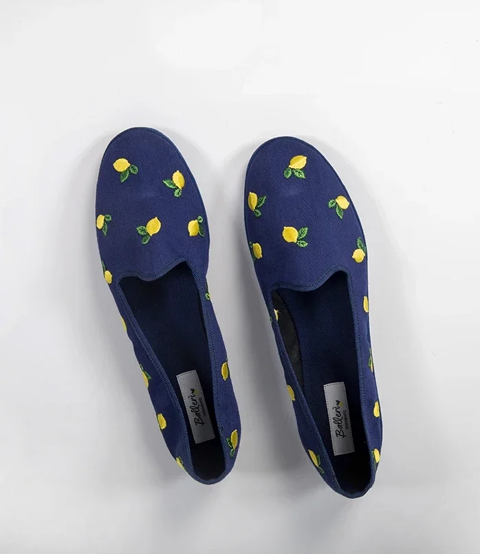 Amalfitana Slipper con limoni ricamati Blu