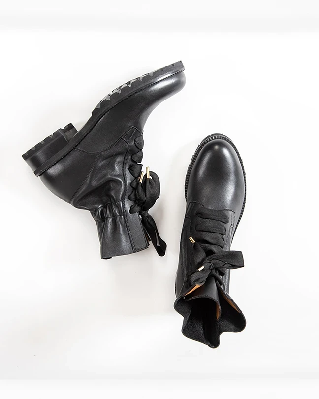 Anfibi punta tonda Tommy Pelle Nero
