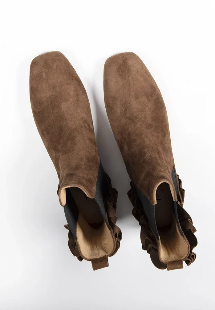Stivaletto a punta quadrata Elvis Camoscio Cuoio