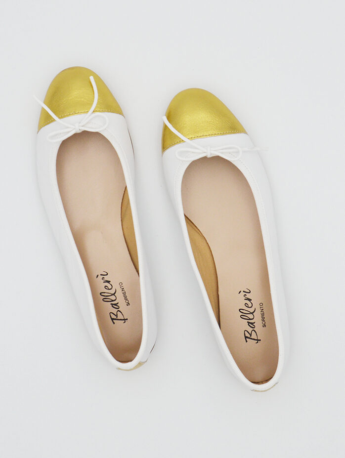 Ballerina a punta tonda Elsa Pelle Bianco/Oro