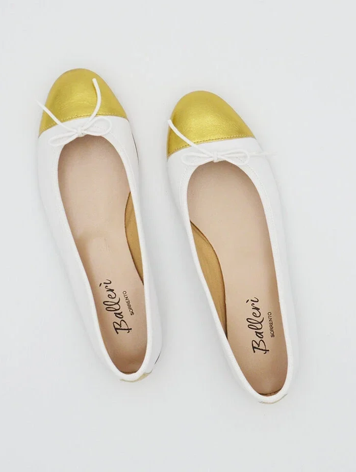 White/Gold Leather Elsa Ballerina
