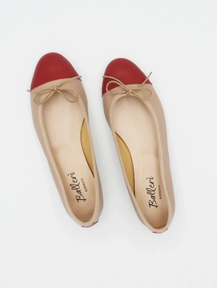 Nude/Red Leather Elsa Ballerina