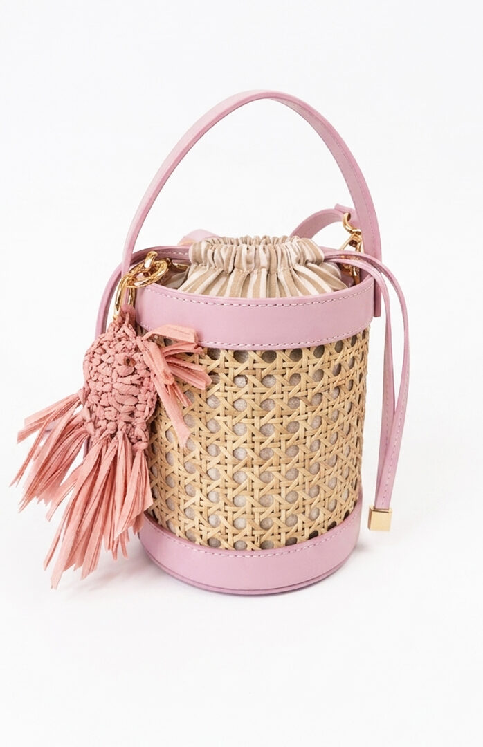 Minori Borsa Secchiello Pelle/Paglia Rosa