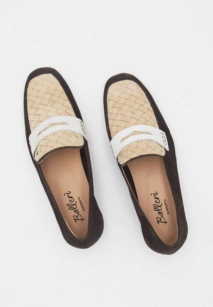 Dark Brown/Beige/White Paola Round Toe Loafer