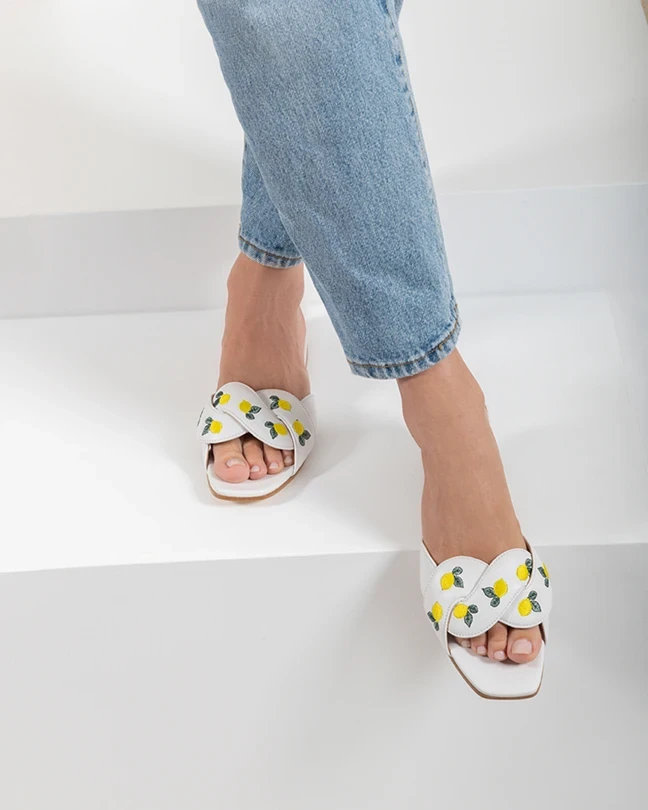 White Leather Dolcevita Square toe Sandals