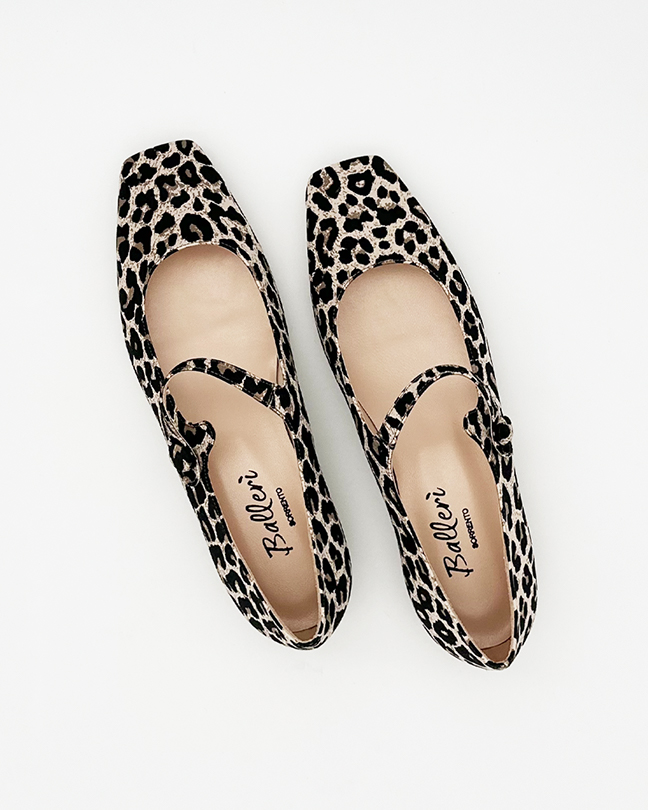 Leopard print Satin Mary Square Toe Ballerina