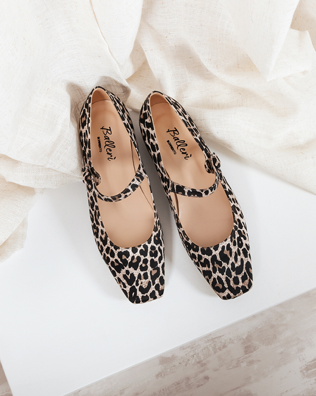 Leopard print Satin Mary Square Toe Ballerina