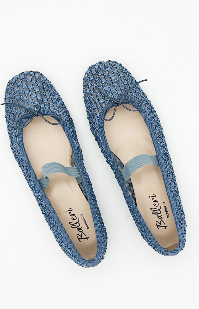 Ballerina a punta quadrata Emma Rafia Azzurro