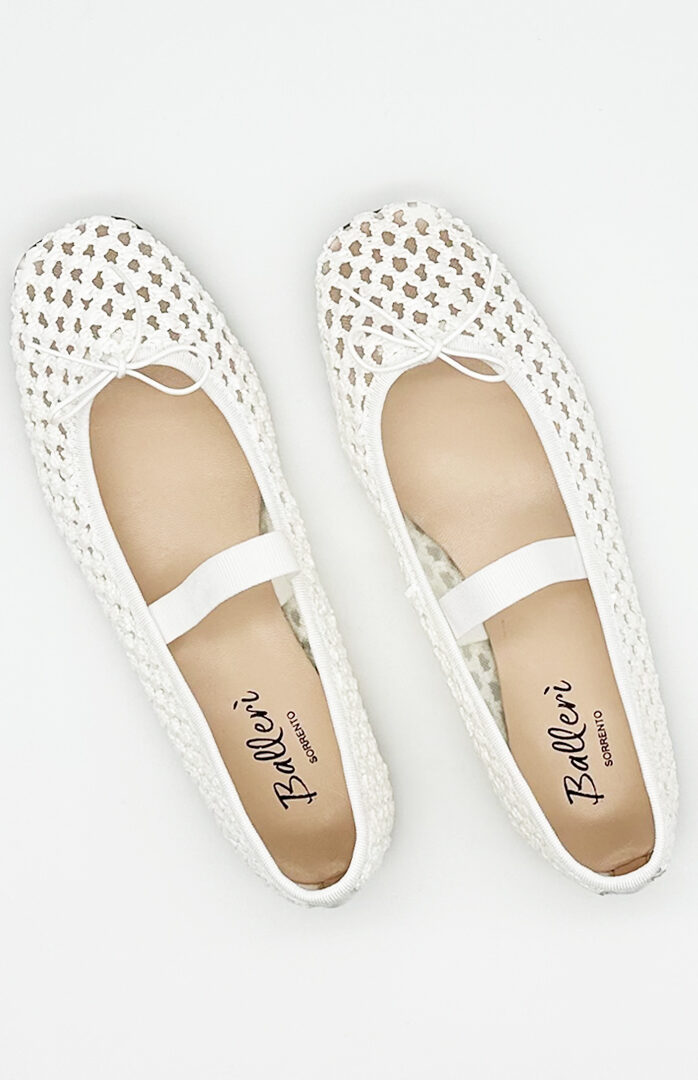 Ballerina a punta quadrata Emma Rafia Bianco