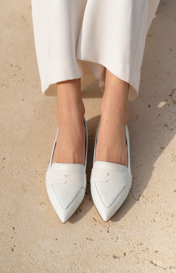 Mocassino a punta Roma Rafia Bianco