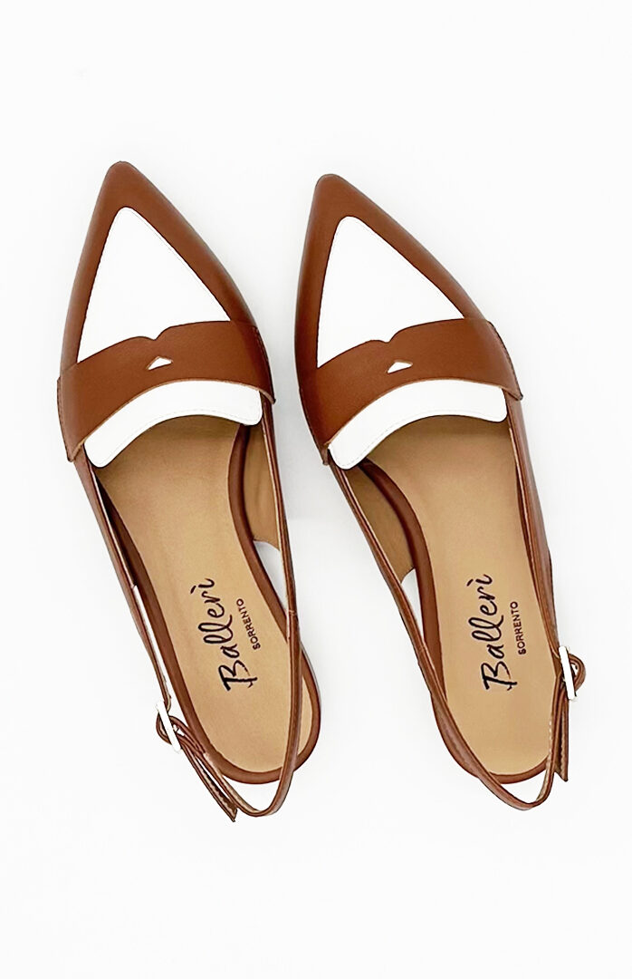 Mocassino Slingback a punta Milano Pelle Cuoio/Bianco