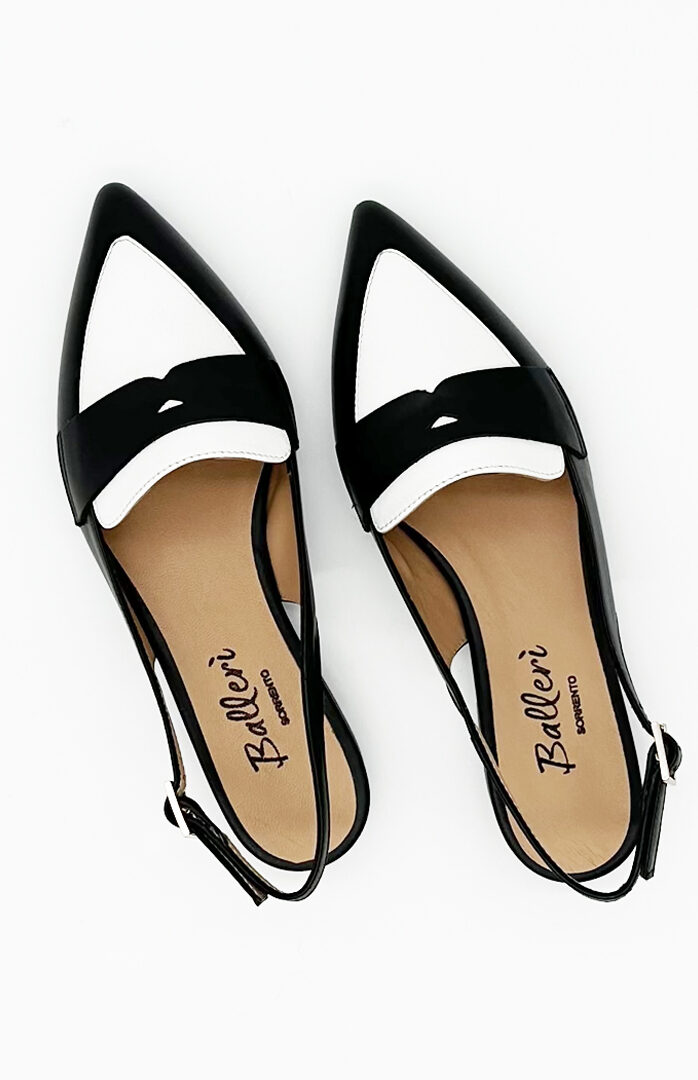 Mocassino Slingback a punta Milano Pelle Nero/Bianco