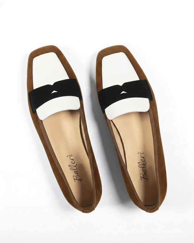 Mocassino a punta quadrata Eres Camoscio Cuoio/Bianco/Nero