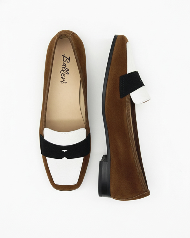 Mocassino a punta quadrata Eres Camoscio Cuoio/Bianco/Nero