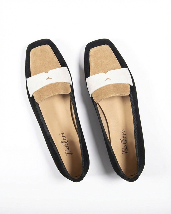 Mocassino a punta quadrata Eres Camoscio Nero/Beige/Bianco