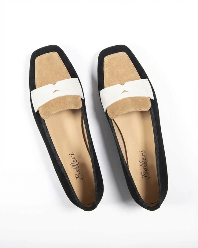Mocassino a punta quadrata Eres Camoscio Nero/Beige/Bianco
