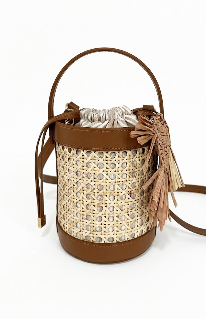 Straw/Tan Leather Minori Bucket Bag