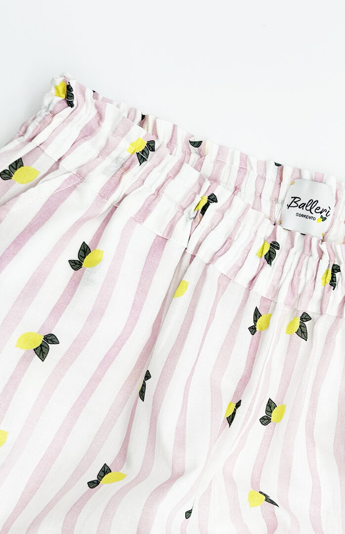 Shorts Li Galli Cotone Righe Rosa e Limoni