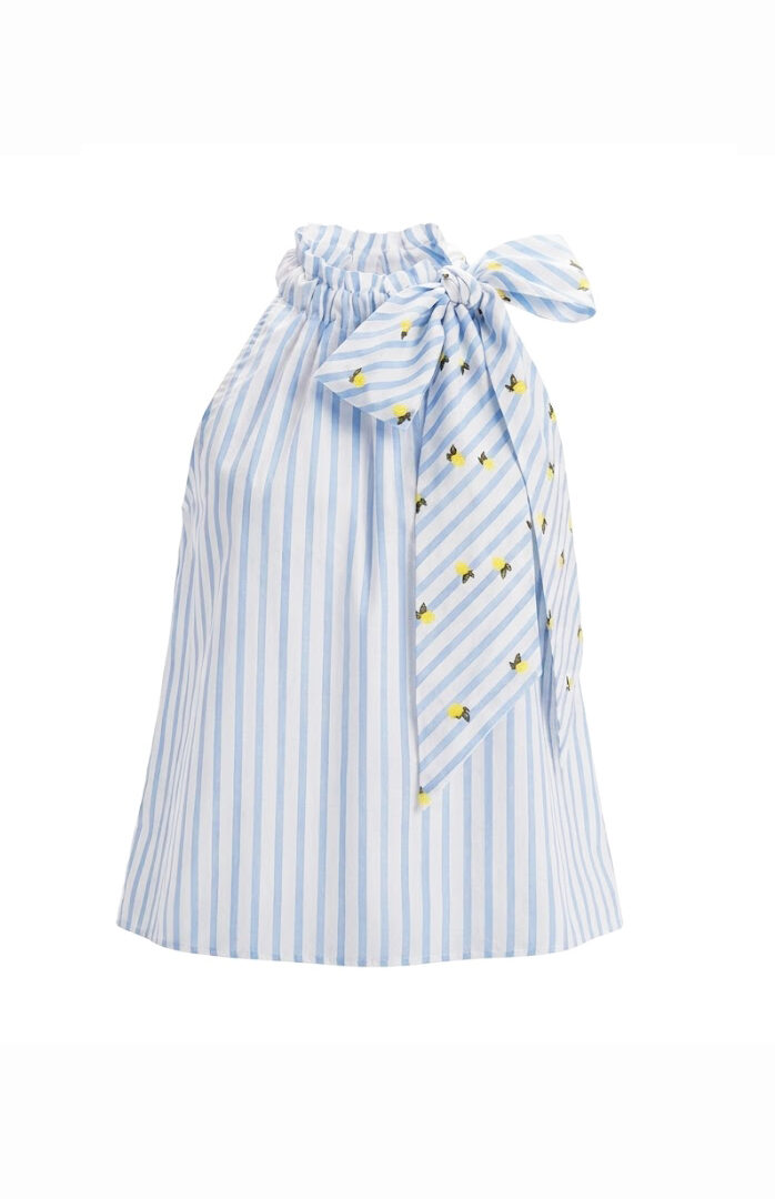 Top Capri Cotone Righe Azzurre e Limoni