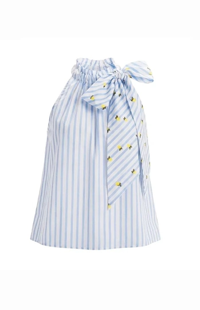 Top Capri  Cotone Righe Azzurre e Limoni