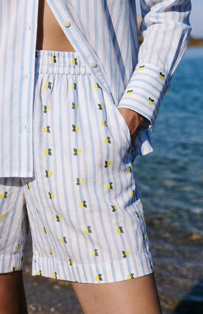 Shorts Li Galli Cotone Righe Azzurre e Limoni