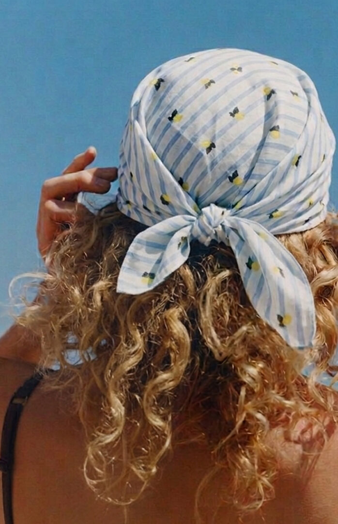 Bandana Cotone Righe Azzurre e Limoni