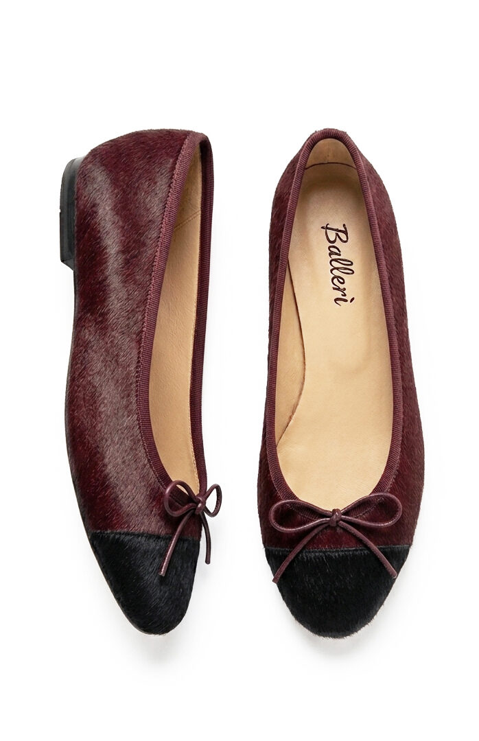 Burgundy/Black Calf Hair Elsa Ballerina