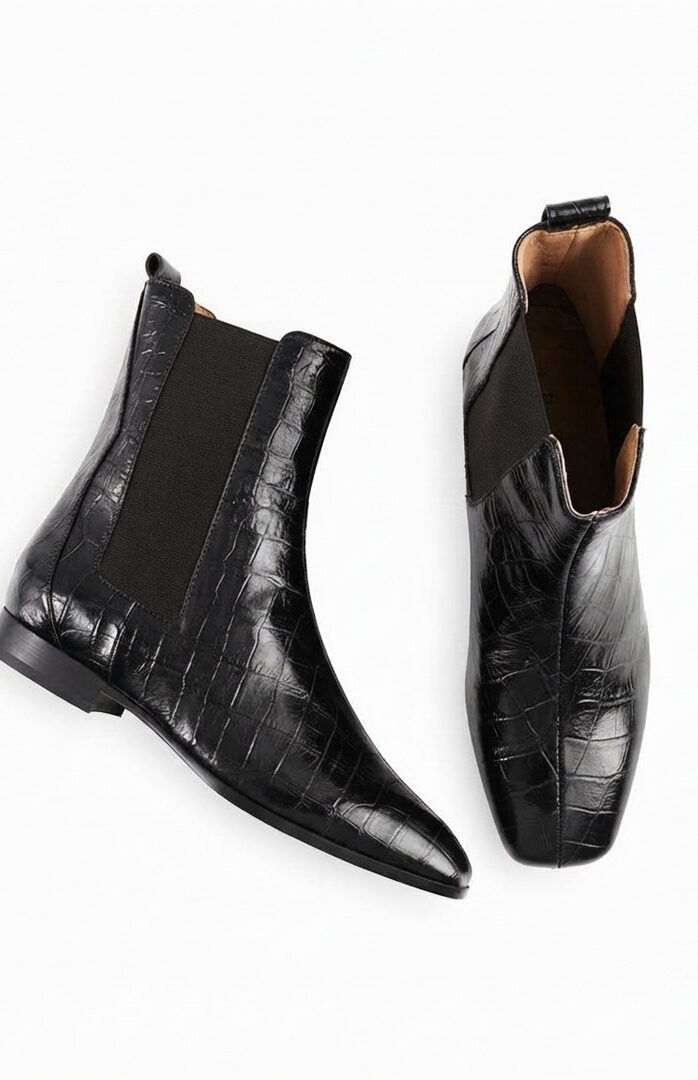 Stivaletto a punta quadrata Elvis Pelle Cocco Nero